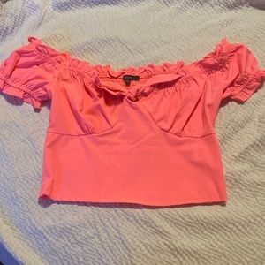 Neon Pink Barbie Pink Milkmaid Crop Top Cottage